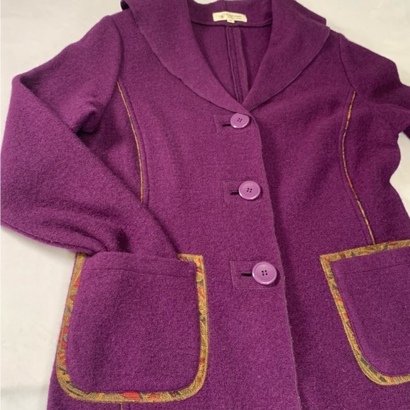Vintage Ireland Coat Clodagh Callaghan 100% Boiled Wool Purple Art Gold Size 12 - Picture 7 of 14